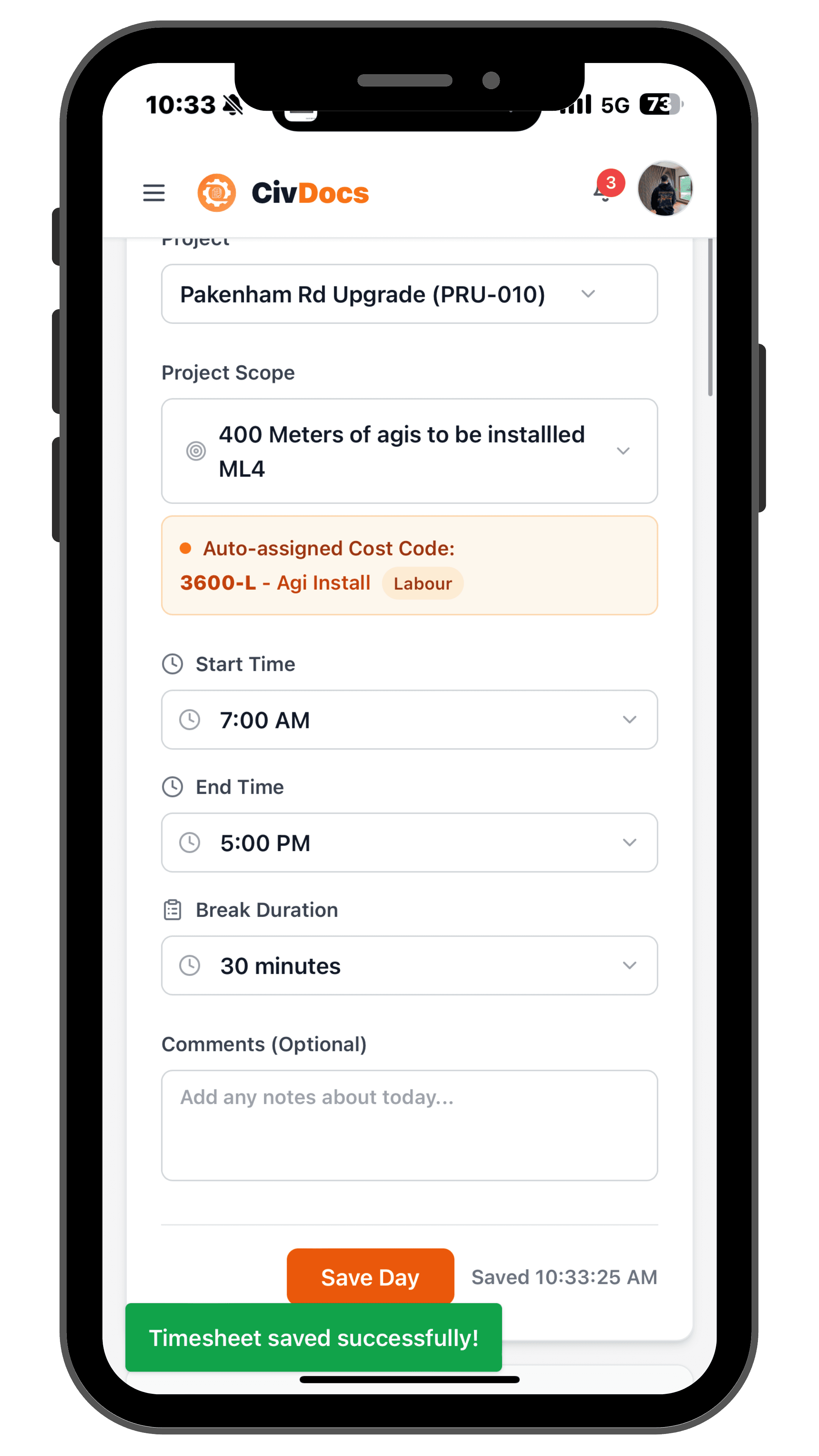 Step 2 - Add start, finish & breaks