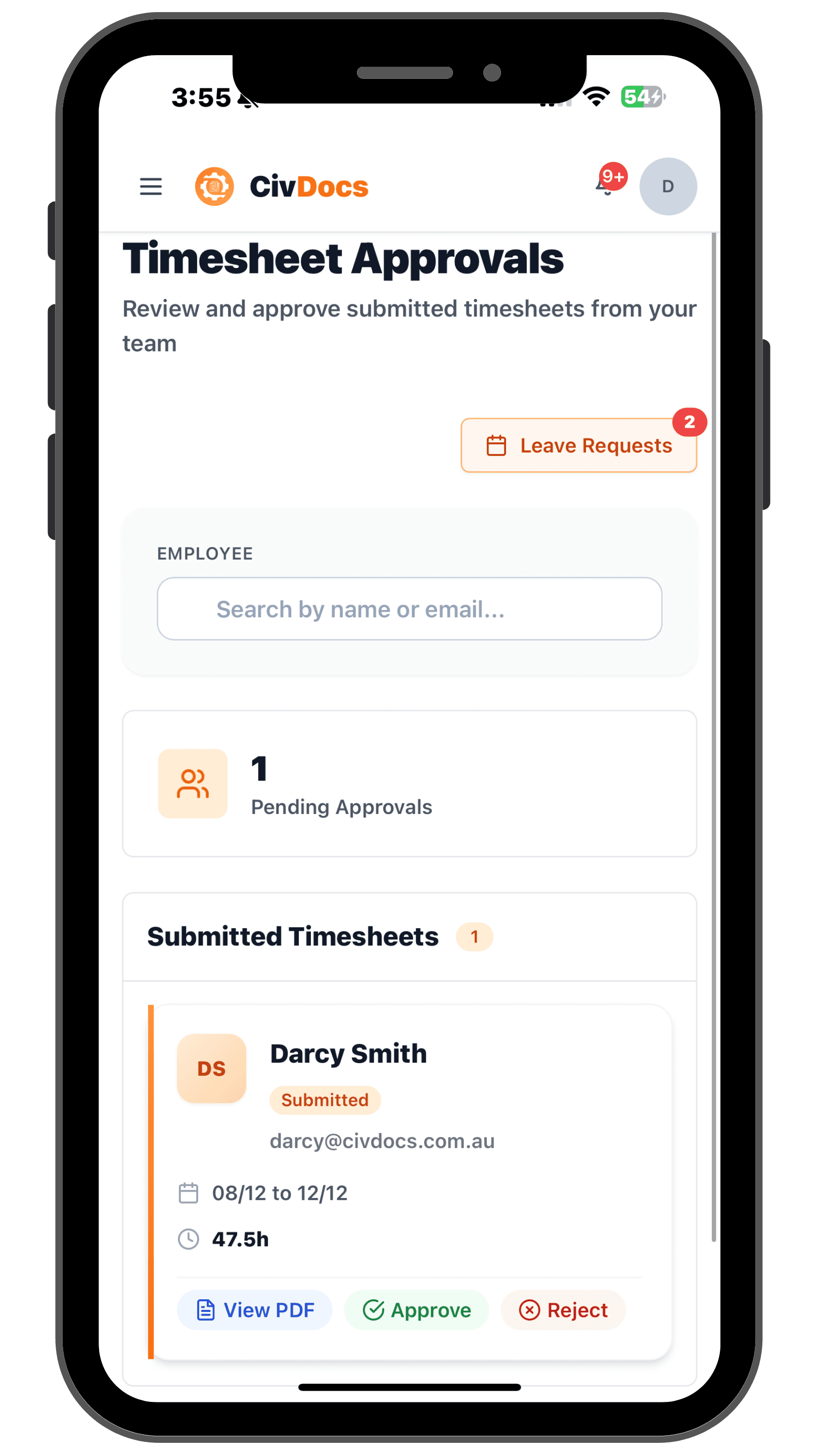 Supervisor Approvals Screen